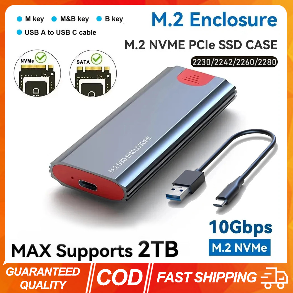 (COD) M.2 NVME SATA SSD Case 10Gbps Solid State Drive External Enclosure Fit สําหรับ SATA SSD 2230/2