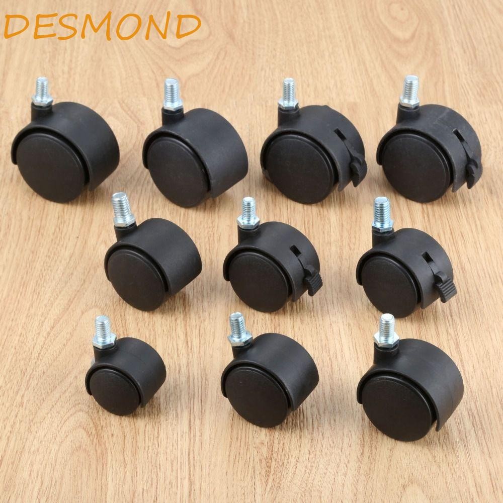 DESMOND เก้าอี้สํานักงานล้อสําหรับเฟอร์นิเจอร์อุตสาหกรรมสีดํา 4 ชิ้น Universal หมุน M8 สกรูเบรคเงียบเฟอร์นิเจอร์ล้อ