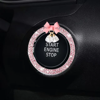 Sparkly Bling Rhinestone โบว์คริสตัลจี้รถ Push Start ปุ่มตกแต่งสําหรับแหวนจุดระเบิดอุปกรณ์ตกแต่งภายในรถยนต์ของขวัญ