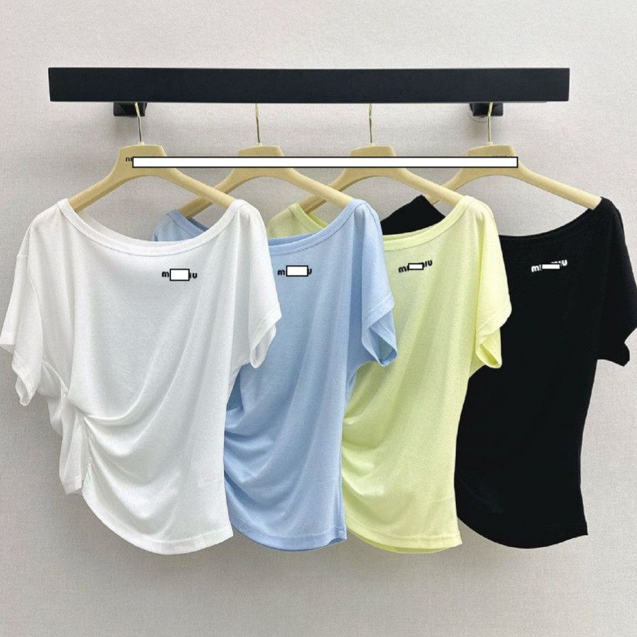 MMU ฤดูใบไม้ผลิฤดูร้อนผู้หญิงสวมใส่ Slimmer ดู Girly สไตล์อ่อนโยน Tranquility แบนคอตัวอักษรเสื้อสวมห