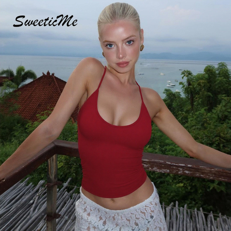 SweeticMe เสื้อ.camisole แบบ.BACKLESS HALTER สไตล์เรียบง่าย ปรับขนาดได้ สำหรับสตรี - รูปที่ 3