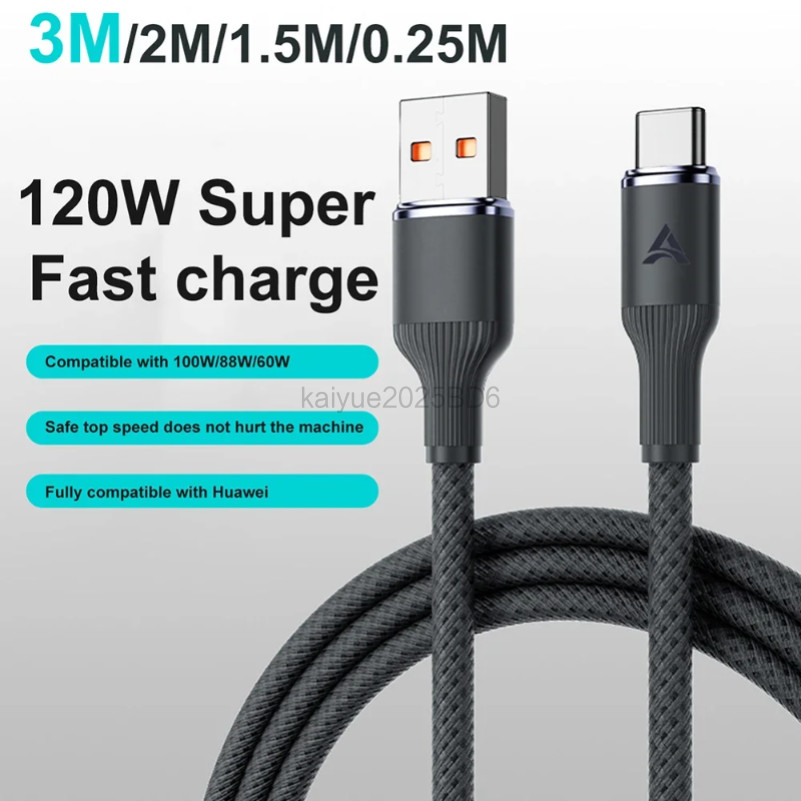 120W Fast สายชาร์จ USB A ถึง USB C 0.25/1/2/3m Braid Data Line สําหรับ Redmi A3 Redmi 14C Redmi Note