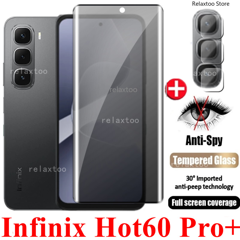 Infinix Hot60 Hot70 Pro+ 2026 2IN1 Privacy Screen Protect Glass Phone Film For Infinix HOT 60 70 Pro Plus + Pro+ 60Pro+ Hot60Pro+ 60i Hot60i X6886 70Pro+ Hot70Pro+ 4G 5G Curved Anti Spy Front Screen Protect Tempered Glass Back Camera Phone Film