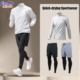 Men's Quick Dry Running Fitness Sports Long Sleeve Shirts&Pants Drifit Mesh Training Sportswear Basketball/Football/Hiking Sports Sets for Men and Women