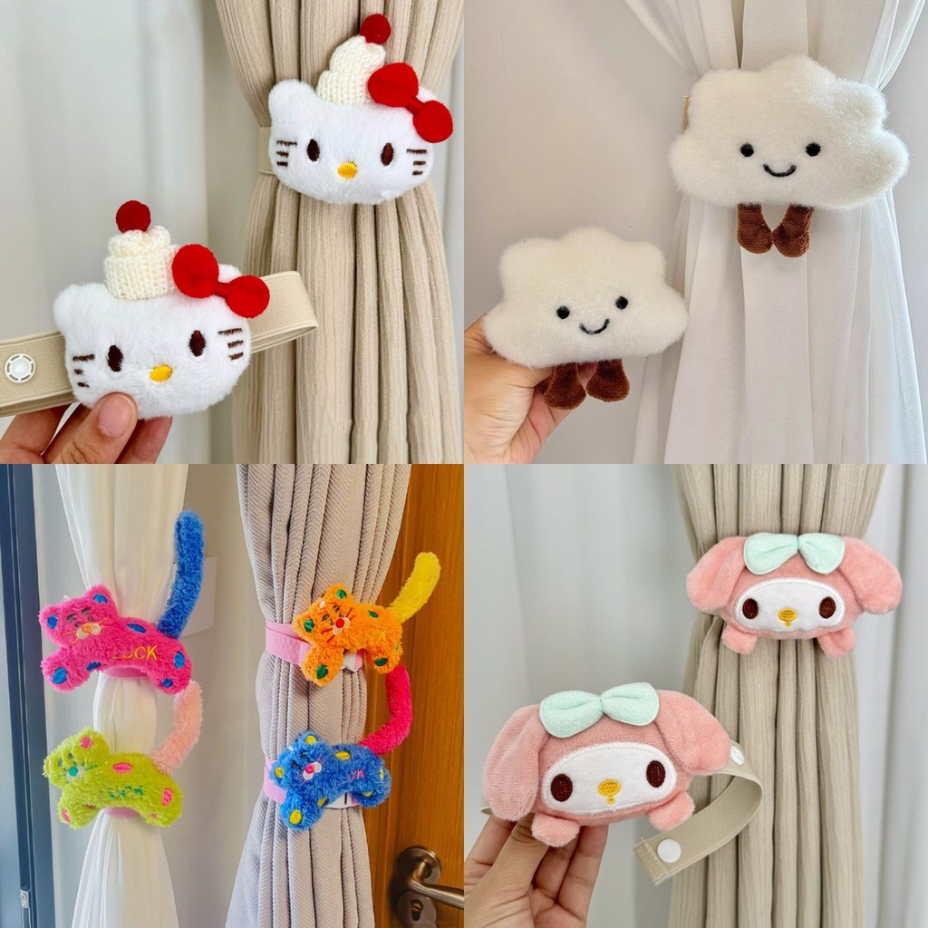 SANRIO ผ้าม่านผูกตกแต่งเชือกคงที่น่ารักปรับสร้างสรรค์ตุ๊กตาการ์ตูนตกแต่งบ้าน ซานริโอ