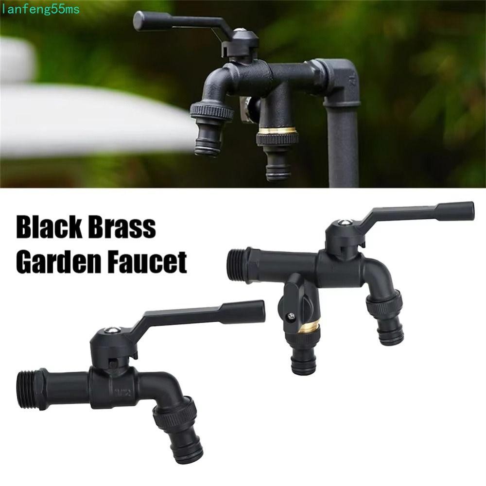 LANFENG ก๊อกน้ําท่อสวนทองเหลือง, สีดํา Dual Outlet Anti-Freeze Bibcocks, ก๊อกน้ําอ่างล้างหน้า Anti-Freeze ซักผ้า|สวนบิบิค็อก
