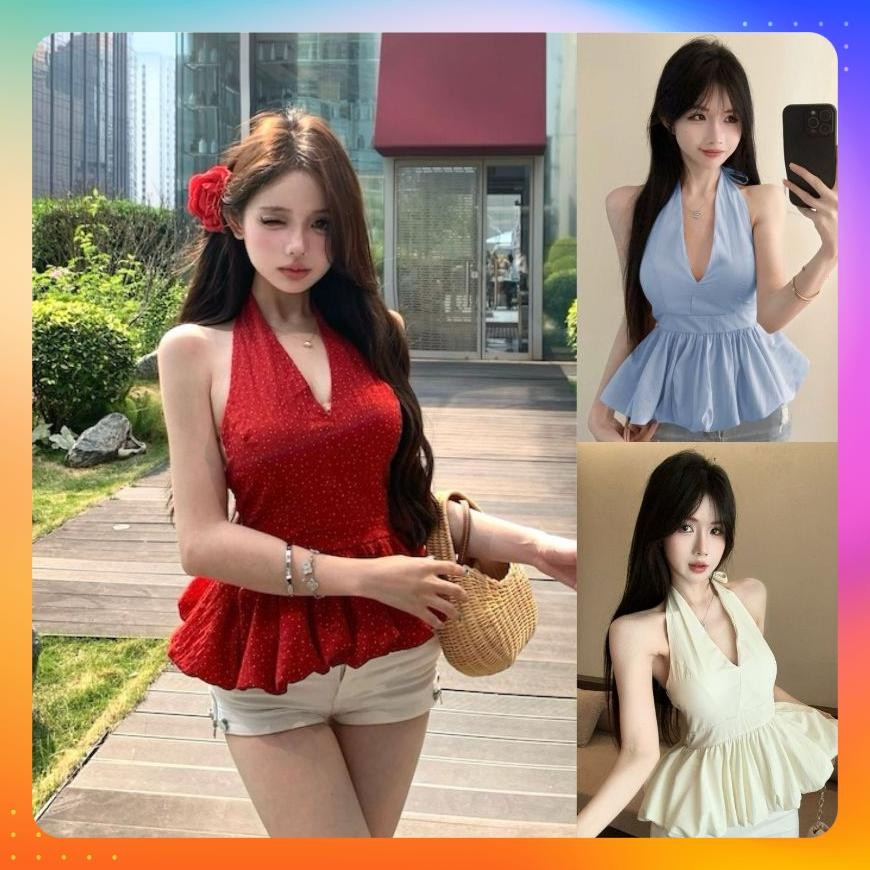 ️[P431] เสื้อคอปกสีทึบผู้หญิงบานและเอวยางยืด - PnG