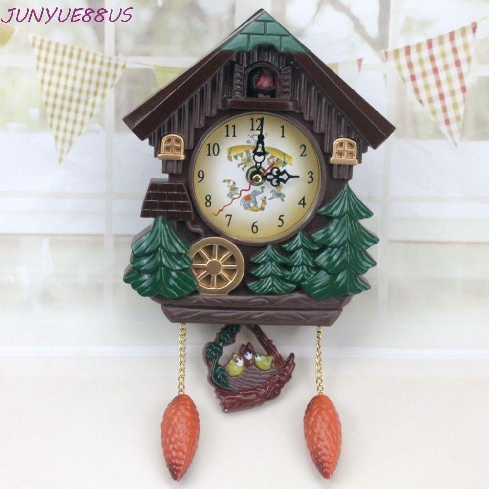 JUNYUE88US Cuckoo Bird House Wall Clock, เวลาดนตรีรายงาน House Shape Bird House Clock, ที่สมจริงพลาส