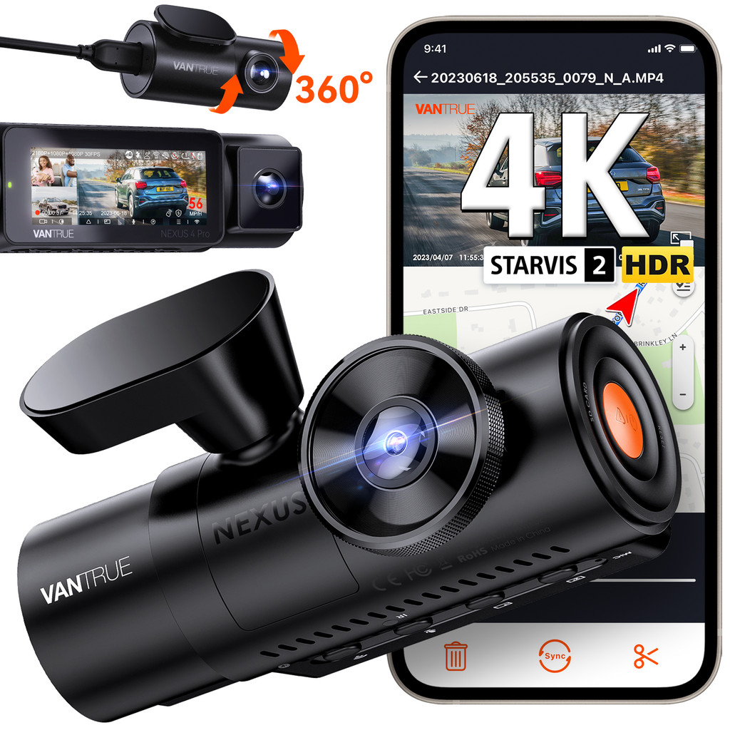 Vantrue N4Pro Dashcam 4K Wi-Fi 3-Channel Dashcam Voice Control IMX678 Night Vision HDR GPS Cam 24h โ