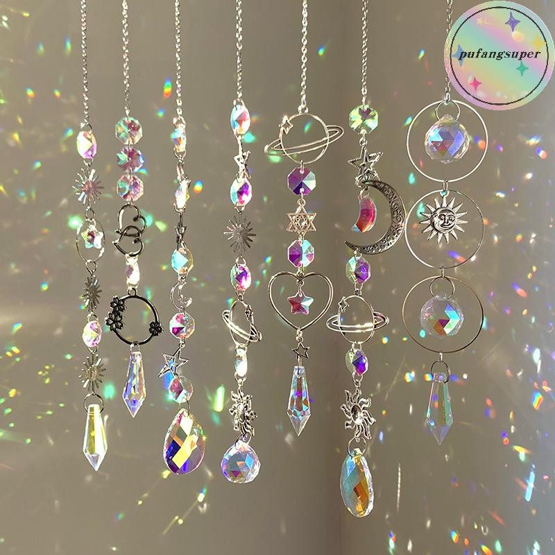 Pufangsuper จี้คริสตัล Garden Suncatcher กระดิ่งลม Rainbow Prism คริสตัลสําหรับตกแต่งหน้าต่าง TH