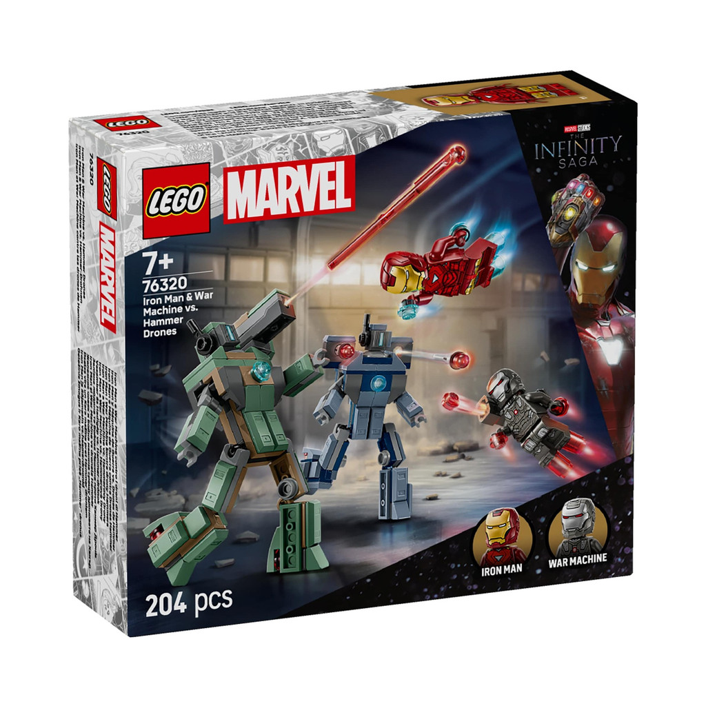 LEGO 76320 Marvel Super Heroes Iron Man & War Machine vs. ชุดของเล่นตัวต่อ Hammer Drones (204 ชิ้น)