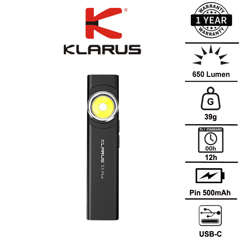 KLARUS E5 PLUS – Đèn pin EDC siêu mỏng 650lm, sạc Type-C, siêu nhẹ 39g