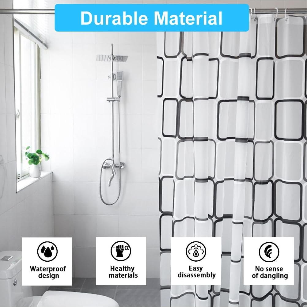 Shower Curtain Liner with 12 Plastic Hooks, 72x72 Inch Plastic Shower Curtain Liner for Shower Stall