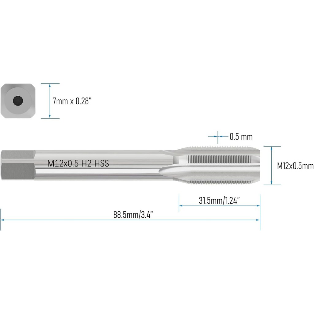 เมตริกเครื่องแตะ M12 x 0.5, HSS 6542 Screw Tap H2, 3 ขลุ่ยตรงรูเกลียวซ่อมเครื่องมือ, สกรูมิลลิ่ง Thr