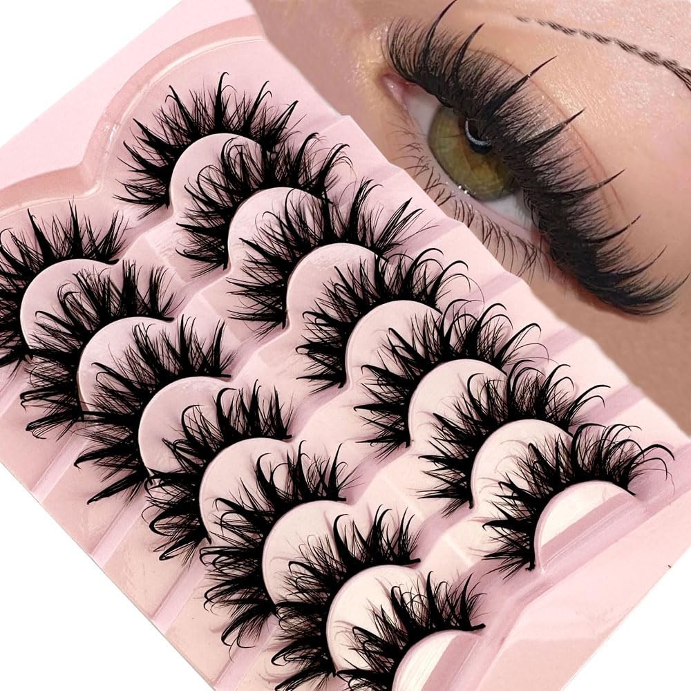 HBZGTLAD ใหม่ 7 คู่ Cat eye Eyelashes 3D ธรรมชาติ False Lashes 5d Fluffy Soft Cross Manga Lashes Wis