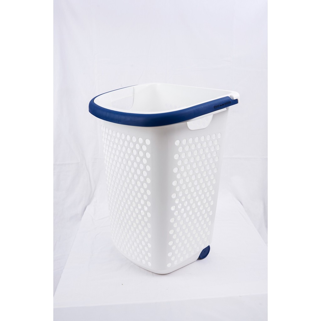 The Hugs Shop ตะกร้าผ้าล้อลาก สีน้ำเงิน Hamper with wheel Blue Navy Lift And Go BK-137-4