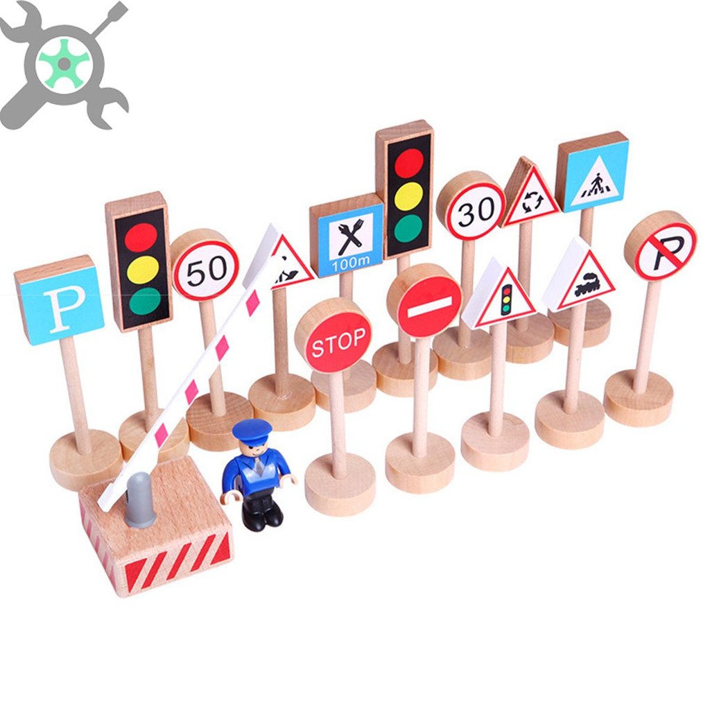 16 ชิ้นไม้ถนนสัญญาณจราจร Playset สีสันป้ายจราจรไฟ Playset ชุดของเล่นเพื่อการศึกษาสําหรับเด็กของขวัญวันเกิด SHOPCYC9143