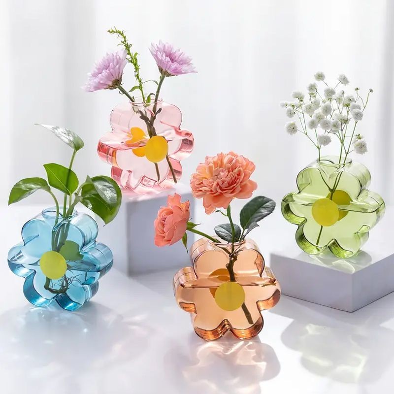 แจกันแก้วสีสดใส สไตล์ Nordic Hydroponic โปร่งใส ทรงเห็ด ขวดดอกไม้ ขวดต้นไม้ตกแต่ง