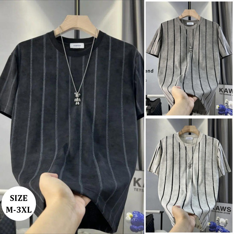 เสื้อยืดสไตล์ลำลอง แขนสั้นคอด้านหลวม สไตล์ผู้ชาย ออกแบบสำหรับทุกคน สวมใส่ง่ายในฤดูร้อน