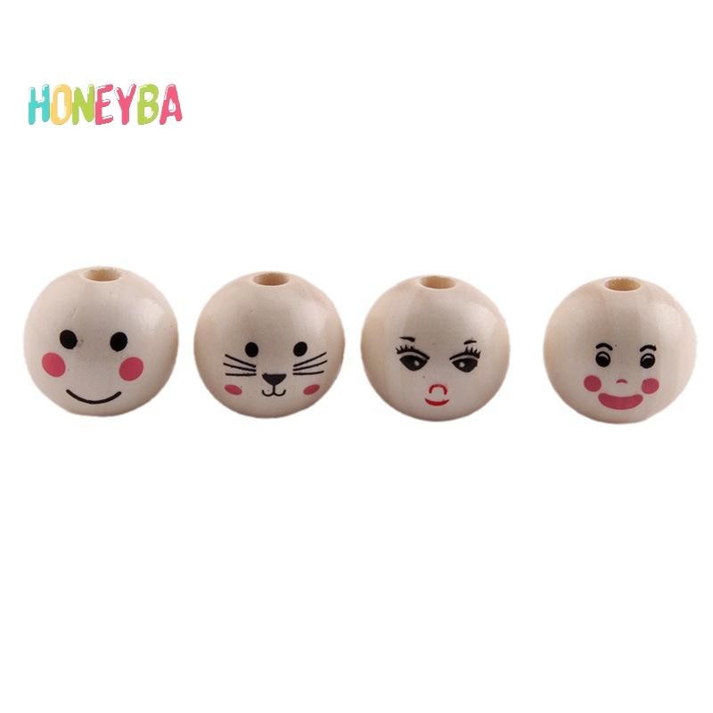 <Honeyba> 10PCS ไม้พิมพ์สียิ้ม Face ตุ๊กตาหัวลูกปัดไม้ลูกปัดหลวม DIY เครื่องประดับอุปกรณ์เสริมลูกปัด Expression พร้อมรู Nice - รูปที่ 4