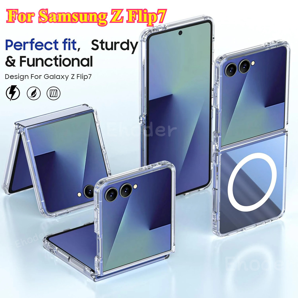 Slim Fit Crystal Clear Casing สําหรับ Samsung Galaxy Z Flip 8 7 6 5G 2025 Shell ฝาครอบกันชนแม่เหล็กสําหรับ ZFlip8 ZFlip7 Flip7FE Flip6 ZFlip6/5 Flip4 Flip3 กันกระแทกกลับกรณี