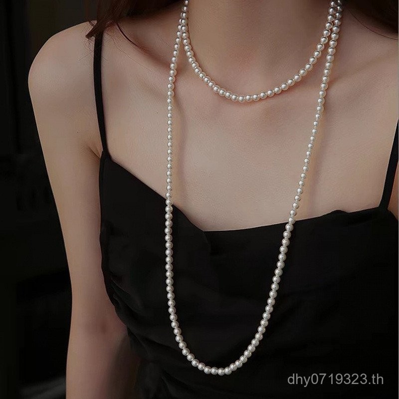 Shijia ผู้หญิงเสื้อกันหนาว Multi-Layer สร้อยคอยาว Pearl Shell ลูกปัดอุปกรณ์เสริมภาษาฝรั่งเศสคําแม่เห