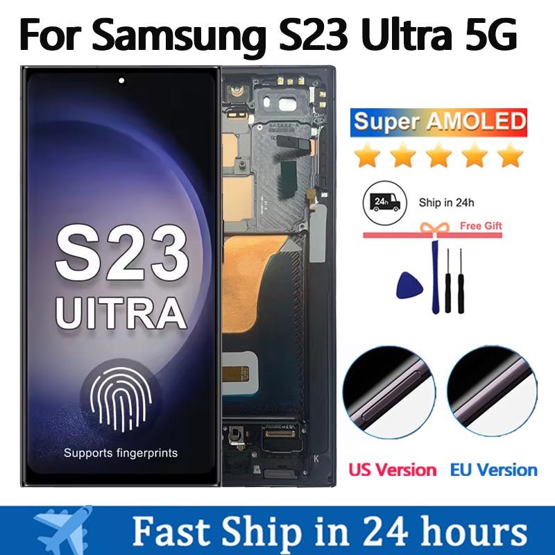 6.8 Super AMOLED สําหรับ Samsung Galaxy S23 Ultra S918 จอแสดงผล LCD Touch Screen Digitizer Assembly สนับสนุนลายนิ้วมือและ S-Pen