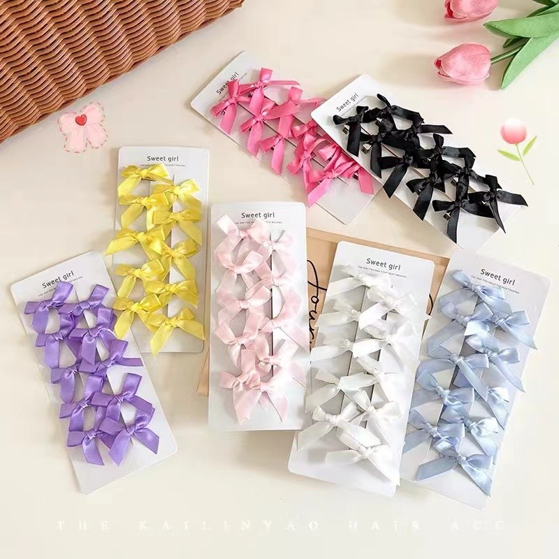ชุดมินิโบว์กิ๊บ 12 ชิ้น สีหวาน สำหรับเด็กหญิง พร้อมริบบิ้นและอุปกรณ์จัดแต่งทรงผม