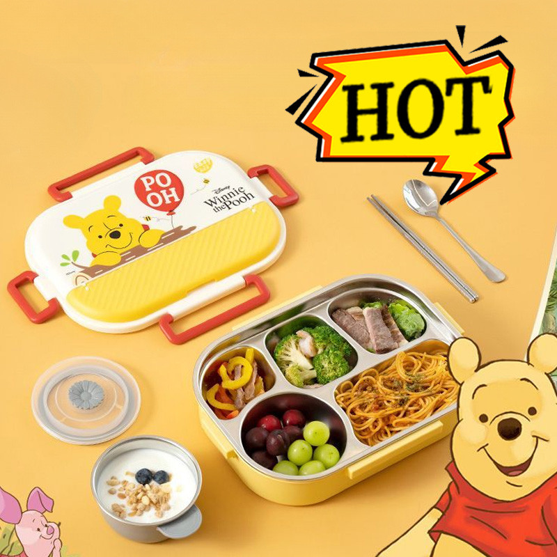 MQ Pooh กล่องข้าว กล่องข้าวหุ้มฉนวน 316 กล่องอาหารกลางวันสแตนเลส ช่องดิสนีย์