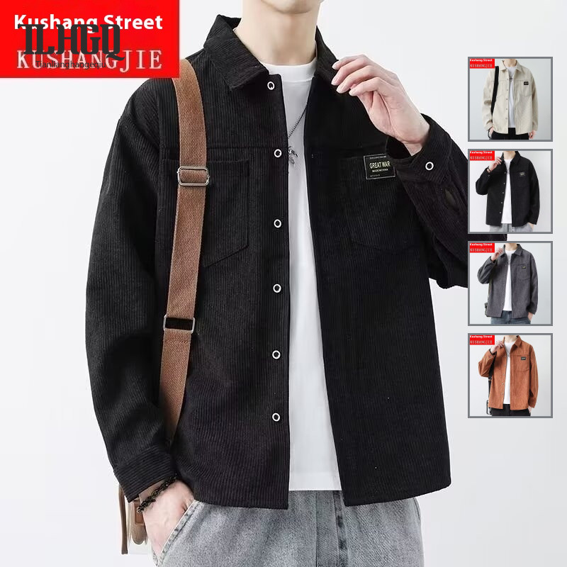 TLHGQ เสื้อเชิ้ตผู้ชายมีสไตล์ ดีไซน์ปกแหลมคลาสสิก สวมใส่ได้ในฤดูใบไม้ร่วง