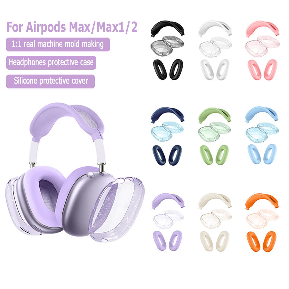 for เคส AirPods Max 1/2 for Apple Airpods Max เคสซิลิโคนกันรอยหูฟัง TPU โปร่งใสแฟลชป้องกันกรณีสีทึบปกอ่อนหูฟัง