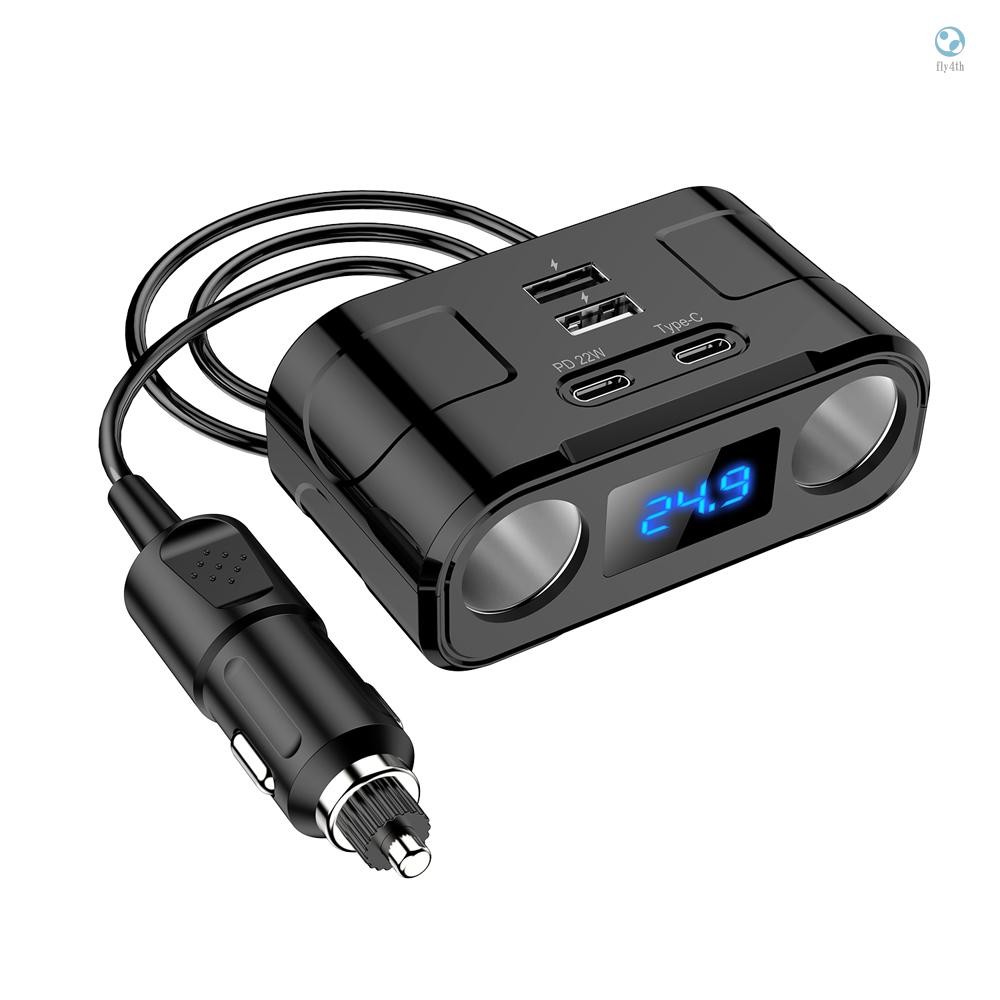ที่ชาร์จแบตในรถ PD + QC3.0 + Dual USB Quick Charge Adapter 2 ซ็อกเก็ต Power Splitter 12-24V LED การตรวจจับแรงดันไฟฟ้าสําหรับรถยนต์รถบรรทุก SUV