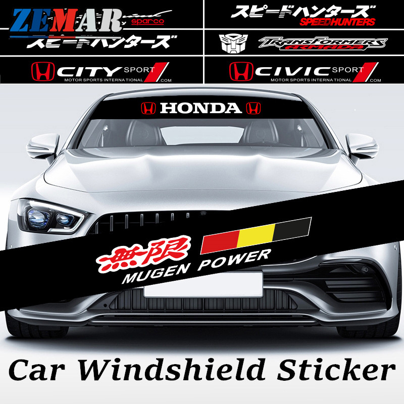 Honda Mugen รถยนต์สติ๊กเกอร์ติดหน้าต่างด้านหน้าด้านหลัง รูปลอกกระจกรถยนต์ ม่านบังแดดกันน้ํา แบนเนอร์