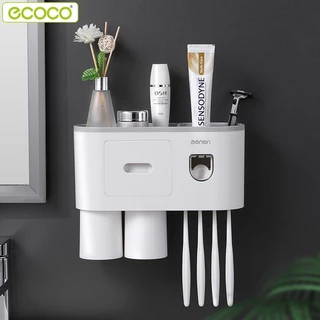 Ecoco ที่บีบยาสีฟัน ที่วางแปรงสีฟัน ชั้นวางของในห้องน้ำ ยาสีฟัน อเนกประสงค์ อุปกรณ์แขวนแปรงสีฟันพร้อมแก้ว