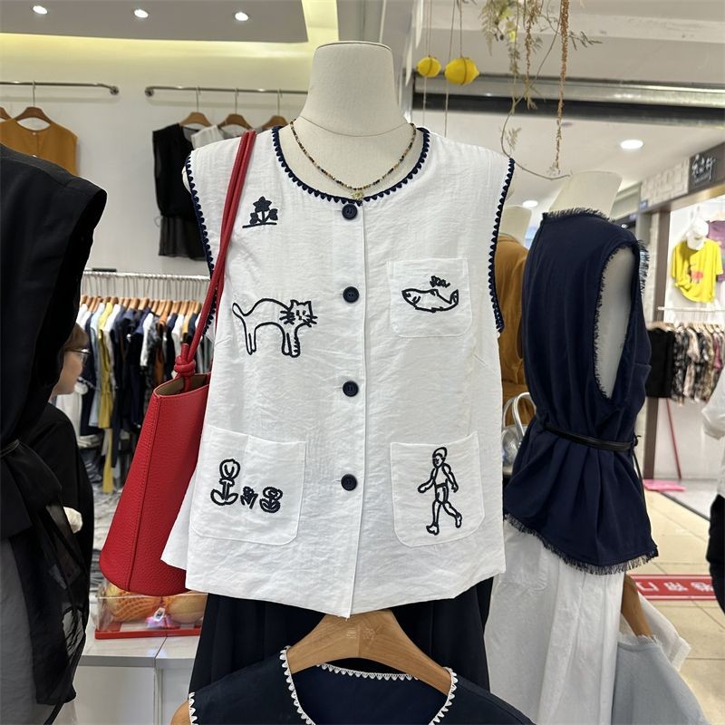 เสื้อกั๊กลินินแขนกุดสำหรับผู้หญิง การออกแบบลายปักสวยงาม เหมาะสมกับฤดูร้อน