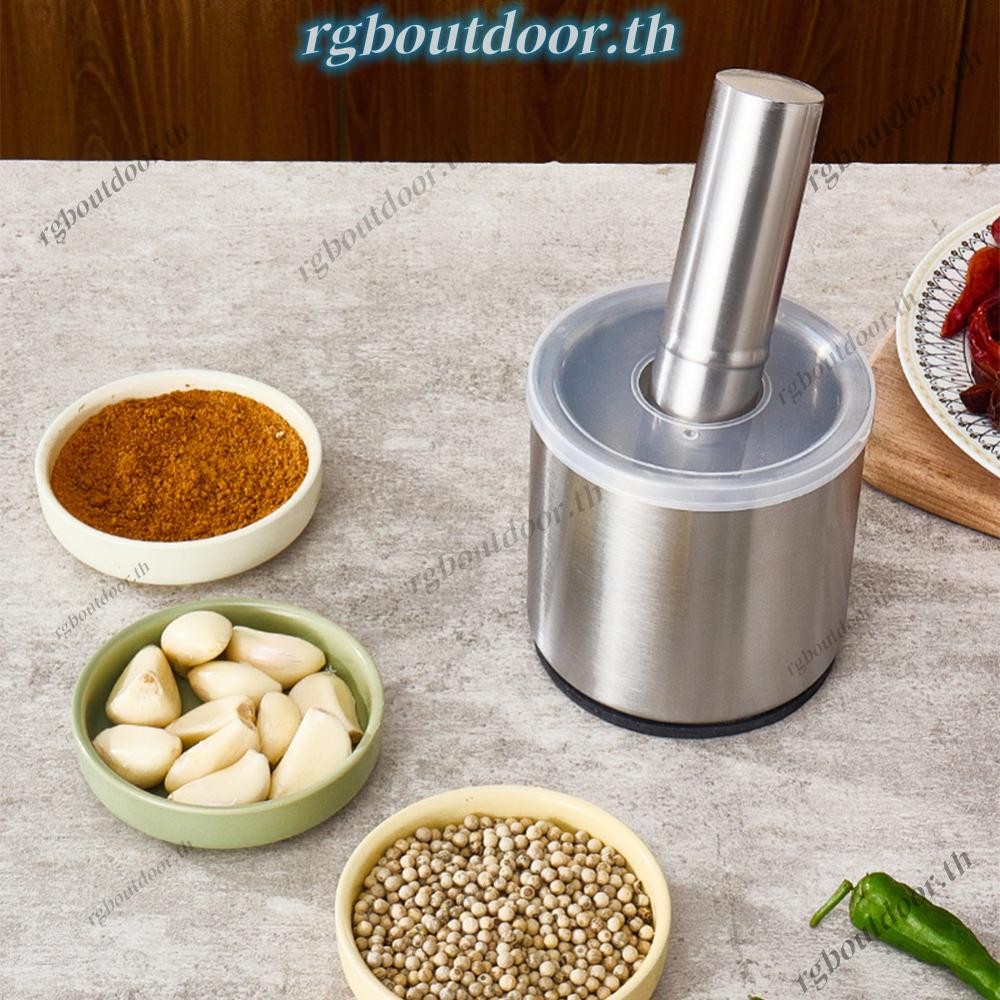 304 สแตนเลสคู่มือกระเทียม Pounder พร้อมฝาปิด Pad ในครัวเรือน Mashing Jar สนิมมัลติฟังก์ชั่ Pill Crusher สําหรับมะนาวเครื่องเทศสมุนไพร [rgboutdoor.th]