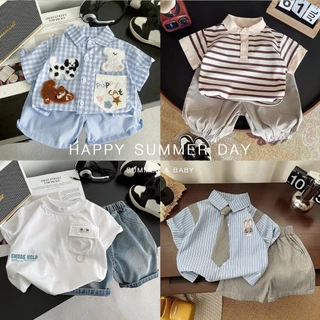 เสื้อผ้าเด็กผู้ชาย ชุดหล่อเนกไท ชุดออกงาน 2025 เซ็ตเสื้อ+กางเกง Size80-120cm