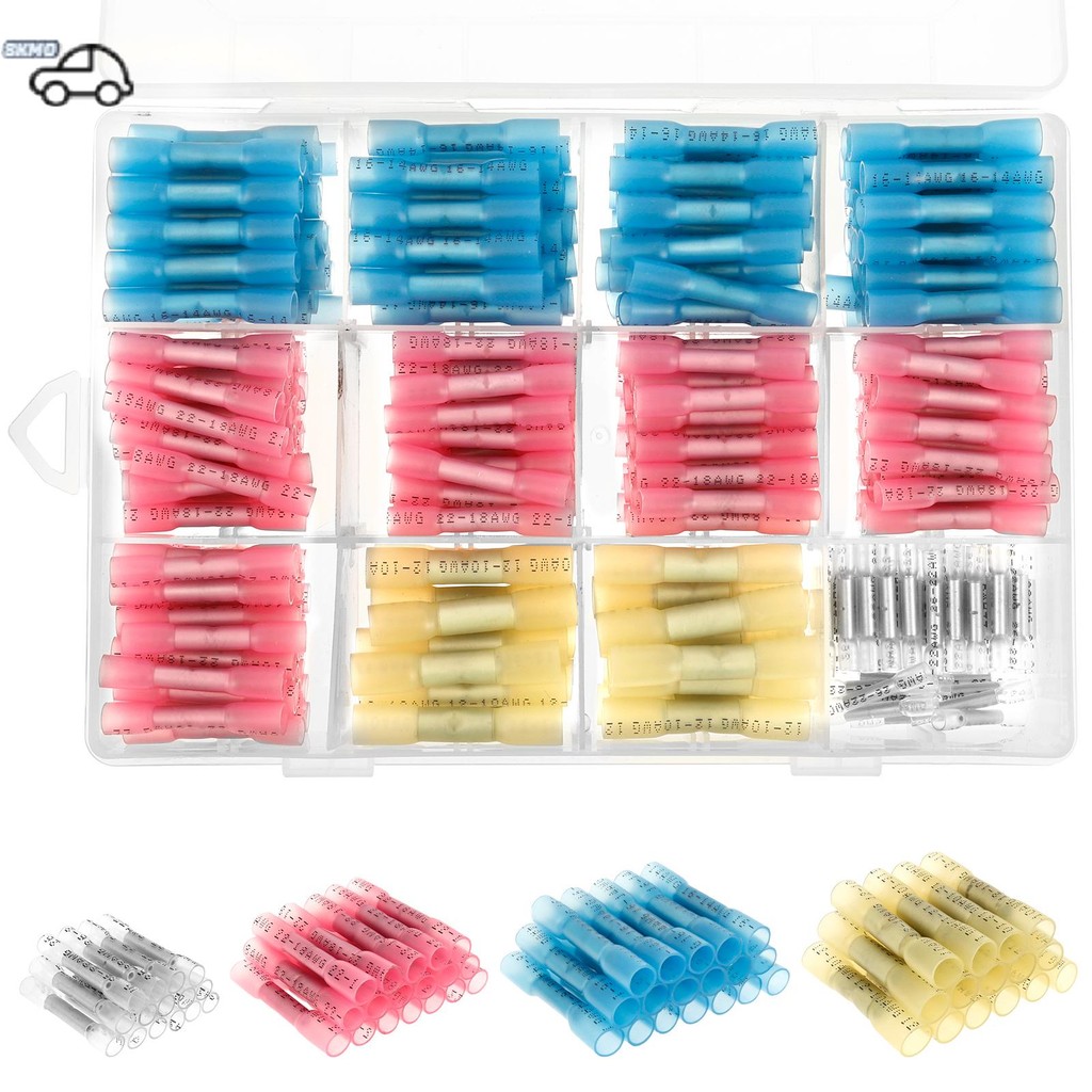 340 ชิ้น Butt Splice Crimp Connector ชุดความร้อนหดสายไฟสําหรับรถจักรยานยนต์ RV SHOPSKC2927