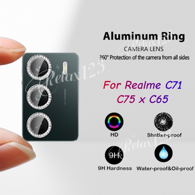 สําหรับRealme C71 4G 2025 Max HD Glitterเพชรโลหะแหวนกล้องกระจกเลนส์สําหรับRealme C75x C75 C65 C71 Re