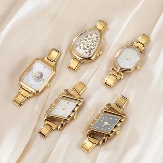 ⌚นาฬิกาข้อมือสแตนเลสสีทอง ออกแบบเหมือนดอกไม้ อิตาลีสไตล์ สายเรียวเหมาะสำหรับวงแขนขนาด 9 มิลลิเมตร