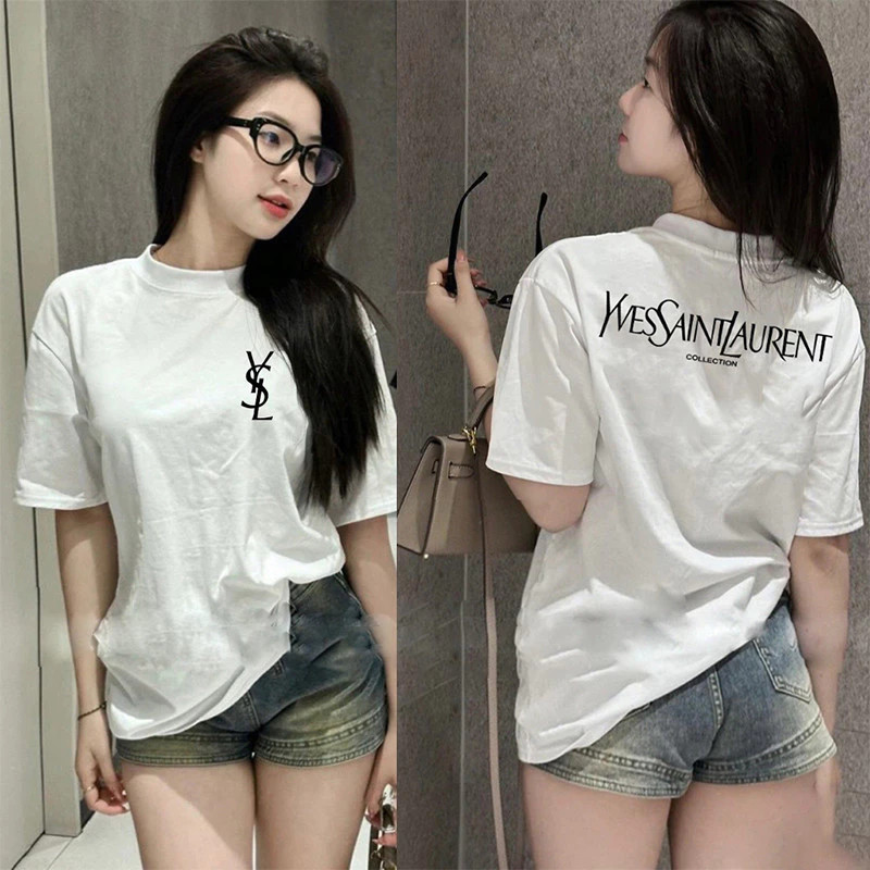 (ผ้าฝ้าย 100%) Luvoro 2025 เสื้อยืด Cotton oversize T-shirt unisex ลาย เนื้อผ้านุ่มระบายอากาศดี แขนสั้น เสื้อยืดสีดำและขาวสไตล์เกาหลีย้อนยุค สำหรับสตรี ทำจากผ้าฝ้ายแท้ 100% C1609