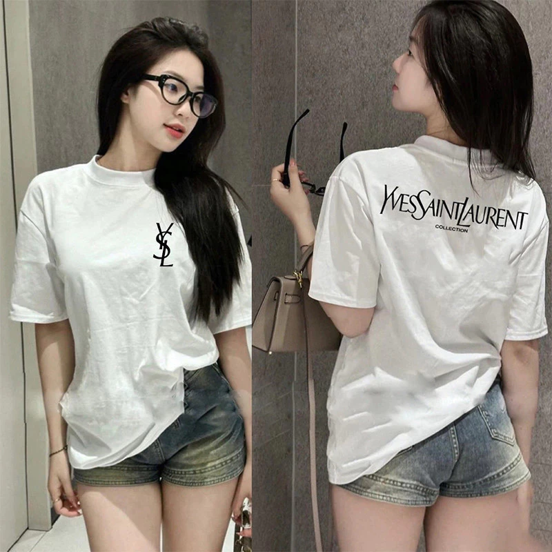(ผ้าฝ้าย 100%) Luvoro 2025 เสื้อยืด Cotton oversize T-shirt unisex ลาย เนื้อผ้านุ่มระบายอากาศดี แขนสั้น เสื้อยืดสีดำและขาวสไตล์เกาหลีย้อนยุค สำหรับสตรี ทำจากผ้าฝ้ายแท้ 100% C1609