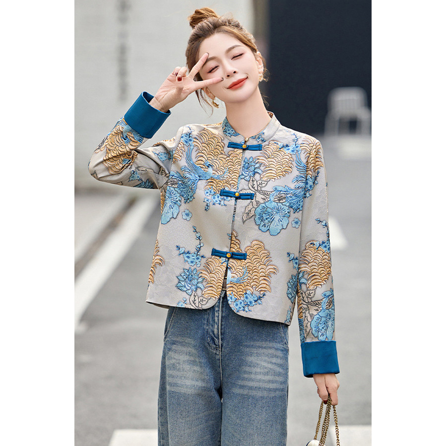 ✨National Style Stand-Up Collar Short Style Outer Spring Autumn 2025 End Retro Fashion Age-Reduction