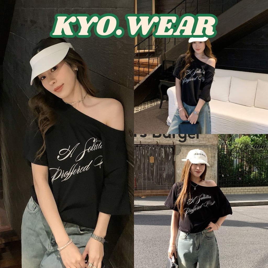 KYO 🌸 เสื้อปาดไหล่แขนสั้นผู้หญิง  ใส่สบาย ผ้านิ่ม ทรงOversize แมทช์ง่าย ได้ทุกลุค น่ารักละมุน "A FOLULION"💖​​​
