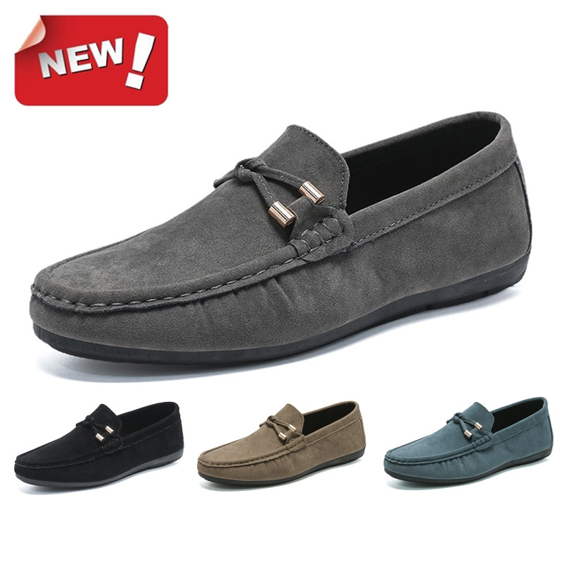 ZH คลังสินค้าพร้อมเกาหลีแฟชั่นผู้ชายหนังหนังนิ่มรองเท้าไม่มีส้นรองเท้าเรือสบายกลางแจ้ง Anti Slip Cas