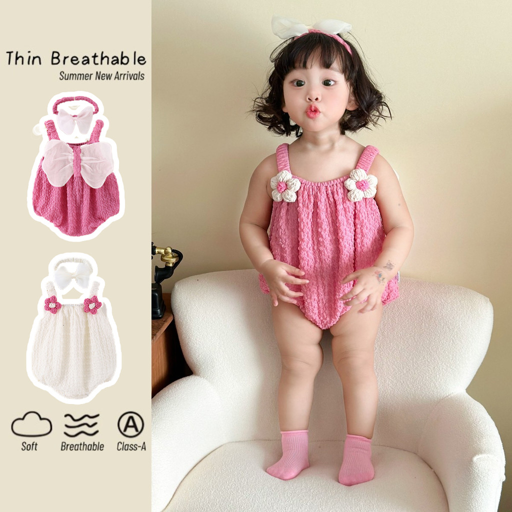 Ins ฤดูร้อน ใหม่ เด็กทารก สายรัด บอดี้สูท + สายคล้องมือ 0-24 เดือน เด็กทารก บาง ปีกผีเสื้อ สายคล้อง รอมเปอร์