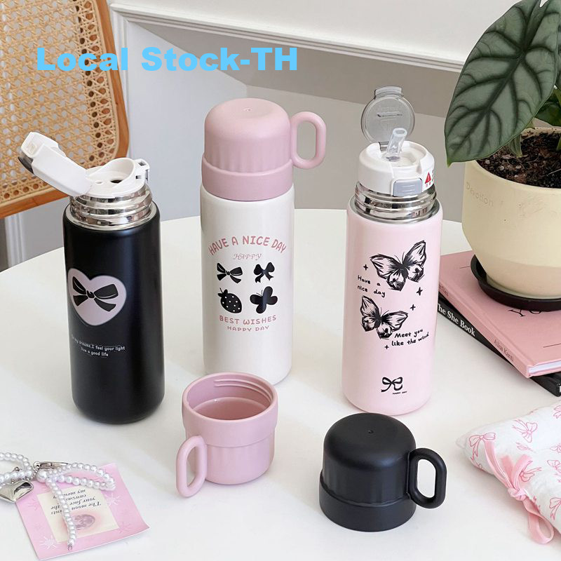 【SayTH✨1-3 วัน】500มล ขวดน้ําแมวสก์ท็อปฉนวนโบว์ถ้วยสูญญากาศถ้วยน้ําแบบพกพา316สแตนเลสเทอร์โมถ้วยแก้วเดินทางแก้วกาแฟถ้วยดื่มขวดน้ํา