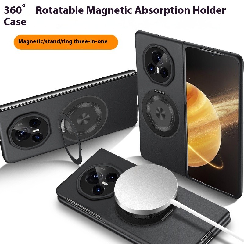 สําหรับเคสโทรศัพท์ Honor Magic V3 V2 5G, สีเมทัลลิคกันกระแทกหรูหรา 360° ฝาครอบขาตั้งแบบหมุนได้
