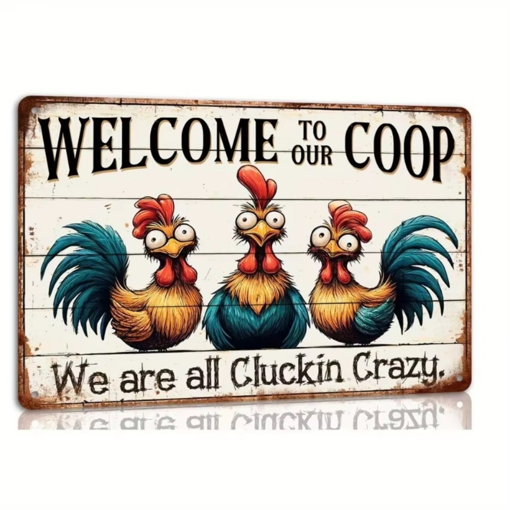 ป้าย Coop ไก่โลหะ 8x12in – ตกแต่งผนังบ้านไร่ชนบทสําหรับสวนและกลางแจ้ง