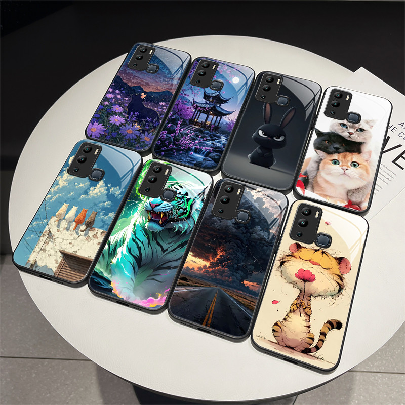 สําหรับ Infinix Hot 12i/ร้อน 12 เล่น NFC Elegant ดอกไม้แมวกระต่ายเคสโทรศัพท์ X665B X665 X6816C X6816